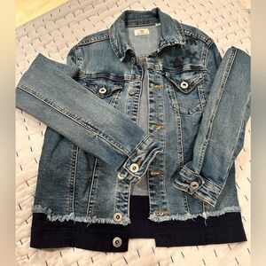 Girls AG Jean Jacket with fringe hem and embroidered star detail